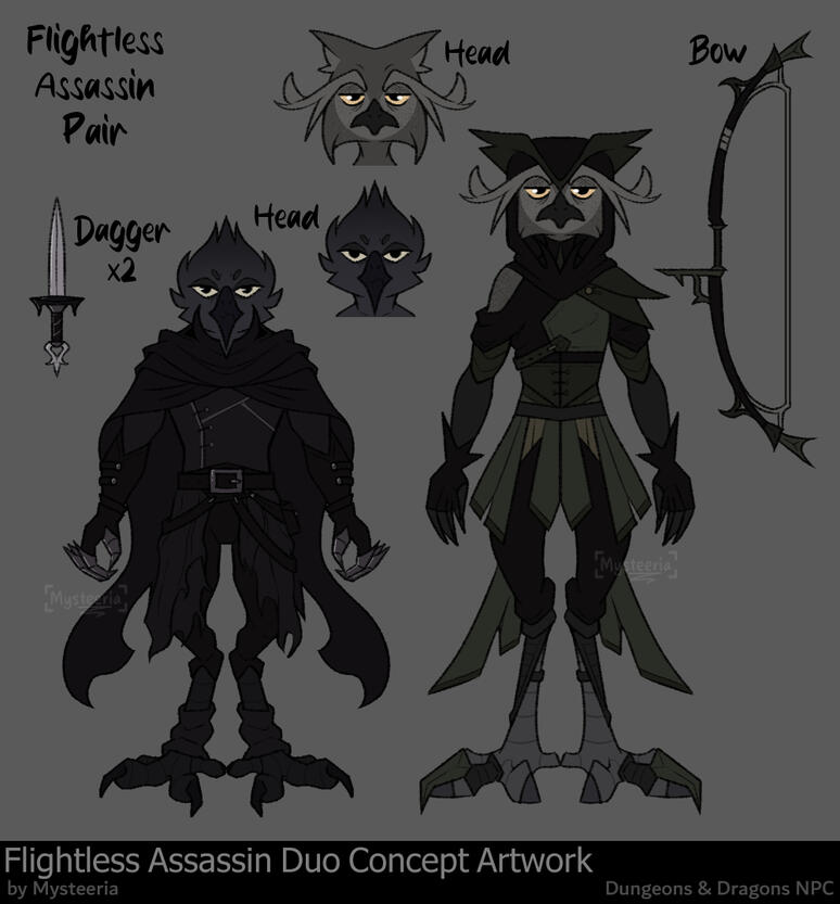 Flightless Assassin Duo Character Designs
